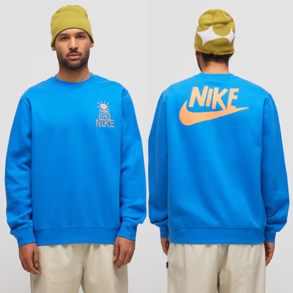 Nike Sportswear Sun Fleece Crewneck Sweatshirt in Blue and Orange - L